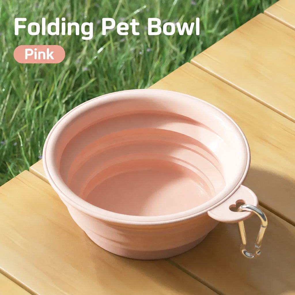 Reusable collapsible silicone dog bowl for outdoor use
