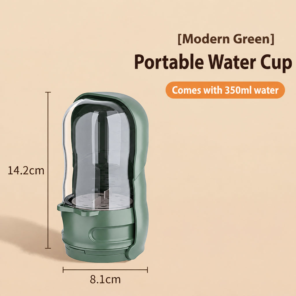 Foldable dog water bottle in apricot white and green