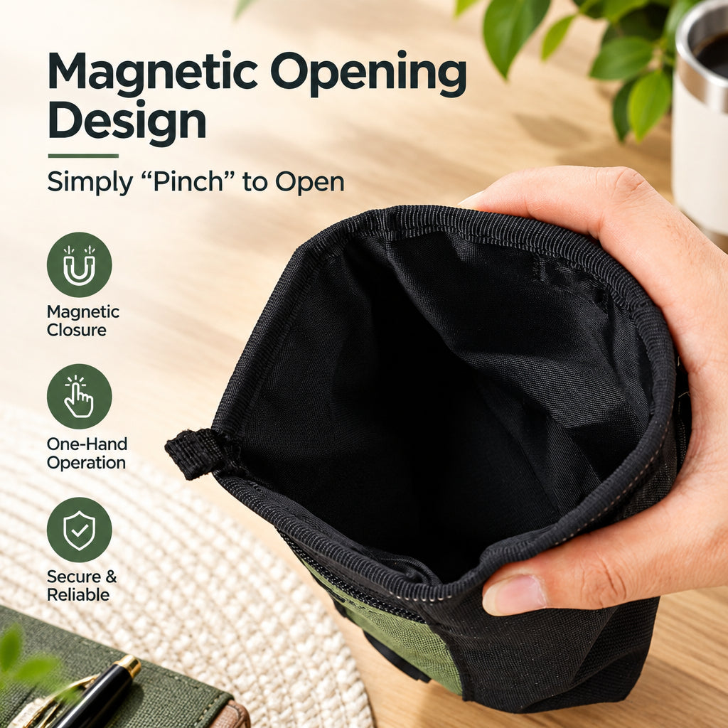 Dog walking treat pouch with multiple storage areas